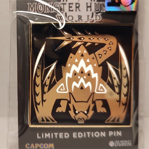 4x Official Monster Hunter World Pins Nargacuga Zinogre Teostra Rathalos - Picture 3 of 5